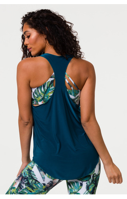 teal green glossy flow yoga top